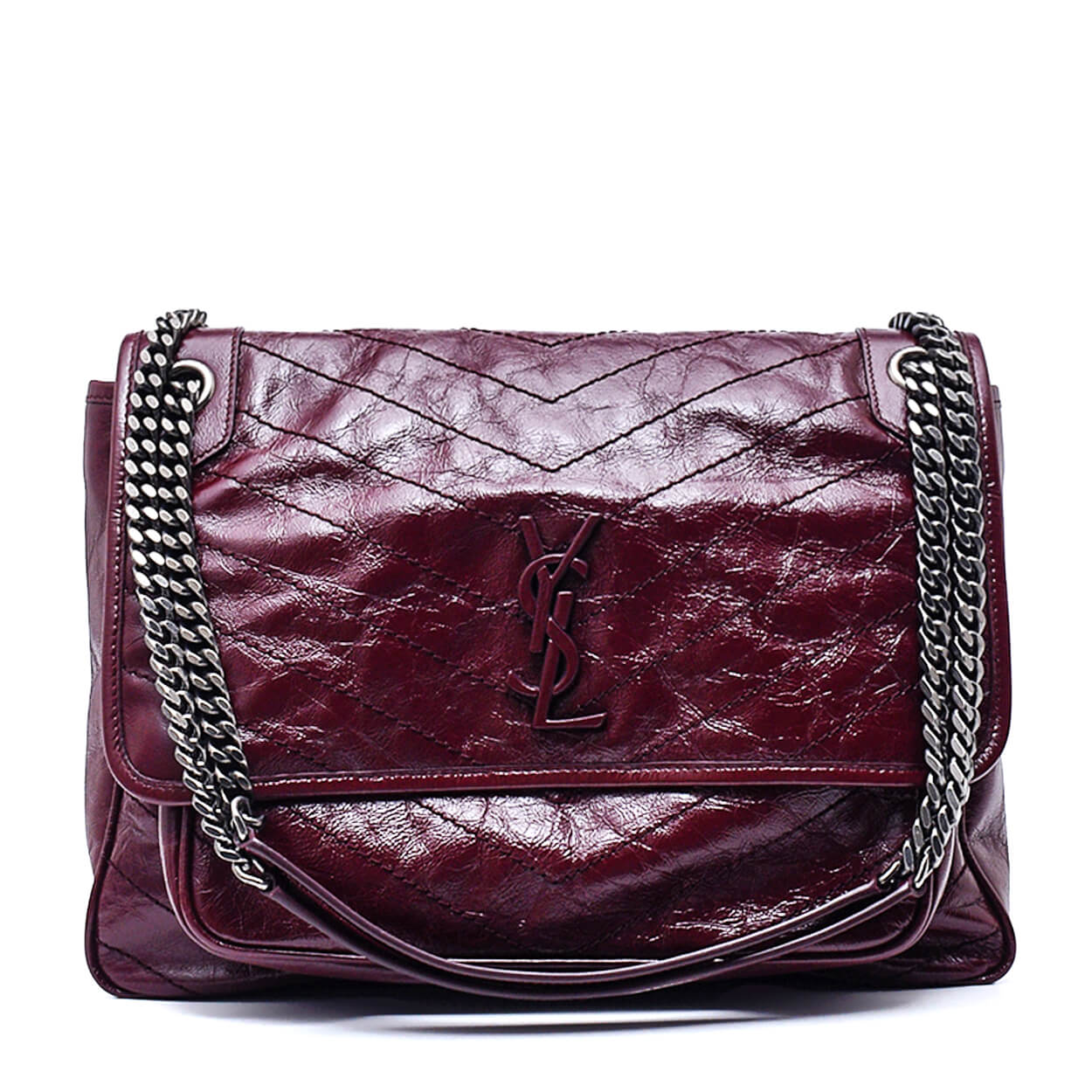 Saint Laurent-Bordeaux Leather Large Niki Shoulder Flap Bag 